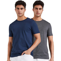 Amazon Brand - Symbol Men's Cotton T Shirt | Round Neck | Half Sleeve | Plain | Combo Pack of 2 - Regular Fit (Available in Plus Size) (Iris Navy & Dark Grey Melange_XL)