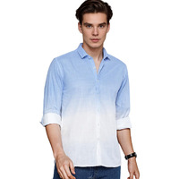 IndoPrimo Men's Cotton Casual Solid Shirt for Men Full Sleeves (Large, Sky - White)