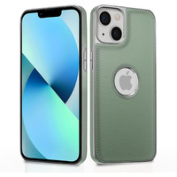 Pikkme Chrome Leather Back Cover | Flexible Pu Leather | Full Camera Protection | Silver Electroplated Chrome | Bumper Case for iPhone 13 (Chrome Green)