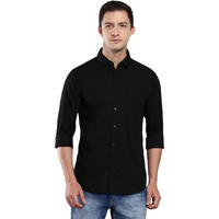 Dennis Lingo Men's Solid Black Slim Fit Cotton Casual Shirt with Spread Collar & Full Sleeves (AZ301_BLACK_M)
