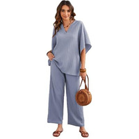 TADKEE Women's Solid Color V-Neck Kaftan Sleeve Co-ord Set for Women | Casual Wear Co ord Set | Kurta Set for Women (FN-Sugar-Cord-121-Aqua-XXL)