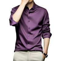 IndoPrimo Men's Stylish Solid Satin Casual Shirt for Men Full Sleeve (in, Alpha, XL, Regular, Purple)
