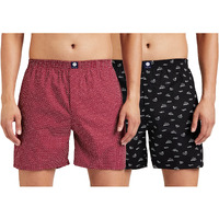 Amazon Brand - Symbol Men's Cotton Printed Boxer Shorts (Combo Pack of 2) Casual | Underwear | Half Pants | Short Pant - Regular Fit with Back Pocket (Multicolor 14_M)