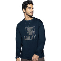 Bewakoof Men's Printed 100% Cotton T-Shirt - Regular Fit, Round Neck, Full Sleeves Blue