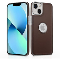 Pikkme Chrome Leather Back Cover | Flexible Pu Leather | Full Camera Protection | Silver Electroplated Chrome | Bumper Case for iPhone 13 (Chrome Coffee)