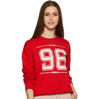 Amazon Brand - Symbol Women's Cotton Blend Hooded and Crew Neck Regular Sweatshirt (AW18WNSSW20_Fire Red_Small_Fire Red_S)