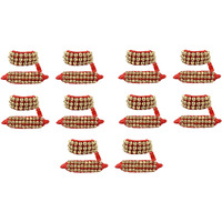 UAPAN Brass Ghungroo Anklets Bells For Women I 3 Line Pad I Red I 10 Pair I Perfect for traditional Indian dance