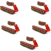 UAPAN Brass Ghungroo Anklets Bells For Women I 3 Line Pad I Red I 5 Pair I Perfect for traditional Indian dance