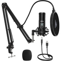 MAONO AU-PM421 Large Diaphragm Condenser USB Unidirectional Microphone, Professional Studio Recording Mic with 1-Touch Mute and Mic Gain Knob for Pc, Singing, Podcast, Gaming, YouTube (Black)