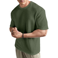 SHODOX Mens Solid Dotted Unique Design Oversized Tshirt for Men - Round Neck Loose Fit Drop Shoulder Mens T-Shirt Olive