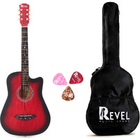 Revel 38 Inches Cutaway Design Acoustic Guitar with Carry bag and Plectrums. Great tone and Beginner/Learners standard size configuration for all age groups (Red)