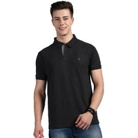 Lux Cozi Men's Pack of 1 Black Melange Regular Fit Polo Neck Half Sleeve Solid Casual T-Shirt (Size : Medium)_COZI_2121_BM_M_1PC
