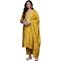 Libas Women's Silk Blend Kurta Sets (GS878_Mustard