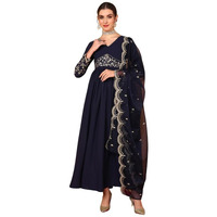 Vaamsi Women's Georgette Solid Embroidered Anarkali Kurta With Dupatta (VKSET1486_Blue_S)