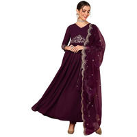 Vaamsi Women's Georgette Solid Embroidered Anarkali Kurta With Dupatta (VKSET1489_Purple_S)