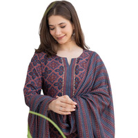 Vaamsi Women's Ethnic Motifs Straight Printed Kurta Pant With Dupatta Set (VKSKD2247_XS_Blue)