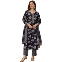 Vaamsi Women's Floral Straight Printed Kurta Pant With Dupatta Set (VKSKD2267_L_Black)
