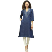 BIBA Women YARNDYED Mix and Match(Winter W18474_Indigo Blue_42)
