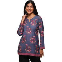 BIBA Women Polyester Printed Straight Kurta(Crepe KU19247_Blue_M)