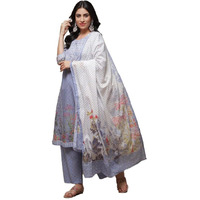 BIBA Cotton Women Printed Straight Salwar Kurta Dupatta(Skdassorted8740_Powder Blue_34)