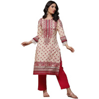 BIBA Printed Rayon Round Neck Women's Kurta (Pink,Size_42)