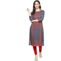 BIBA Rayon Women Printed Straight Mix and Match Kurta (Assorted19749_Teal_32)