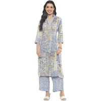 BIBA Women PRINTED STRAIGHT KURTA MIX AND MATCH(SANGANER PATCHWORK2370_BLUE_36)