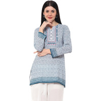 BIBA Women Printed Straight Mix and Match(Crepe KURTI20368_Indigo_32)