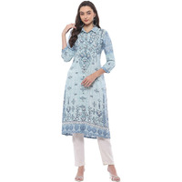 BIBA Women Rayon Printed Straight Kurta Mix and Match(Tattoo Art Collection20413_Ice Blue_Small)