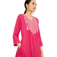 Max Women Embroidered V-Neck Kurta (EKPR41001PINK)_S