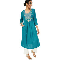Max Women Embroidered Yoke Straight Kurta (EKPR41001ATEAL)_XXL