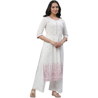 Aurelia White Paisley Printed Cotton Regular Kurta for Women