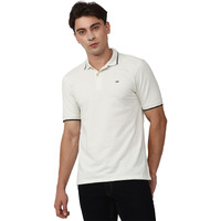 Peter England Men's Snug Fit Solid Polo T-Shirt with Coloured Collar Tipping| Cotton Rich| Premium Pique Weave Beige