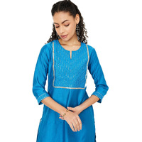Max Women's Silk Sequined Regular Kurta (MAEKFE24AY_Navy