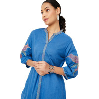Max Women's Cotton Blend Embroidered Regular Kurta (NAWWFE24AD_Blue