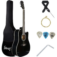Jurez Acoustic Guitar, 38 Inch Cutaway, 038C with Bag, Strings, Pick and Strap, Black (41INCH KIT, Black)