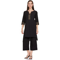 BIBA WOMEN SOLID RELAXED SALWAR KURTA DUPATTA(SKD7449E_BLACK_36)