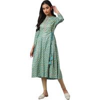 W for Woman Blue Gathered Kurta with Bead Work_22AUW17921-118334_3XL