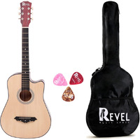 Revel 38 Inches Lindenwood Cutaway Design Acoustic Guitar With Carry Bag And Plectrums (Natural, Beige)