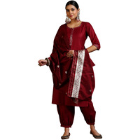 Libas Women's Silk Blend Solid Kurta Set (39053_Maroon