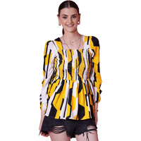Sheetal Associates Women's Casual Puff Sleeves Floral Print Peplum Top