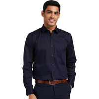 Amazon Brand - Symbol Men's Solid Cotton Formal Shirt | Plain | Full Sleeve - Regular Fit (Available in Plus Size) (Navy_42)