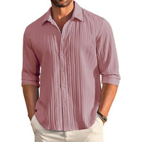 CB-COLEBROOK Men's Casual Button Down Shirts Long Sleeve Linen Shirt Fashion Textured Beach Summer Shirt (in, Alpha, L, Regular, Mauve)