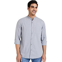 Amazon Brand - Symbol Men's Cotton Shirt | Chinese Collar | Casual | Plain | Full Sleeve | Summer - Regular Fit (Available in Plus Size) (Light Grey_M)