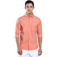Dennis Lingo Men's Solid Slim Fit Casual Shirt (AZ301_CORAL_XXL)