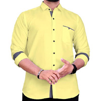 CB-COLEBROOK Men Regular Fit Solid Spread Collar Casual Shirt (X-Large, Butter Yellow)