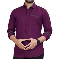 CB-COLEBROOK Men Regular Fit Solid Spread Collar Casual Shirt (X-Large, Wine)
