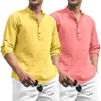 Zombom Combo of Men's Solid Cotton Blend Full Sleeve Straight Kurta Shirt (Pack of 2)