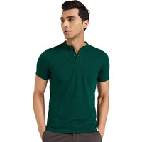 Amazon Brand - Symbol Men's Cotton Rich Polo T Shirt | Mandarin Collar Tshirts | Half Sleeves | Plain - Regular Fit (Eden Green_M)