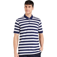 Amazon Brand - Symbol Men's Cotton Rich Striped Polo T Shirt | Collar Tshirts | Half Sleeves - Regular Fit (Estate Blue and White_4XL)